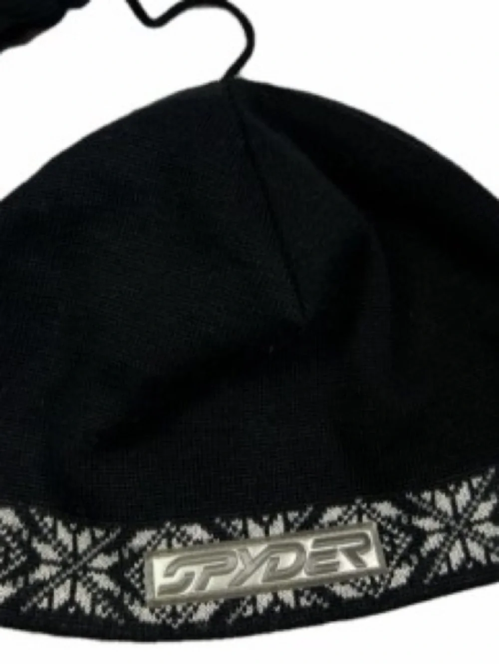 Spyder Black White Nordic Fleece Lined Tassel Beanie